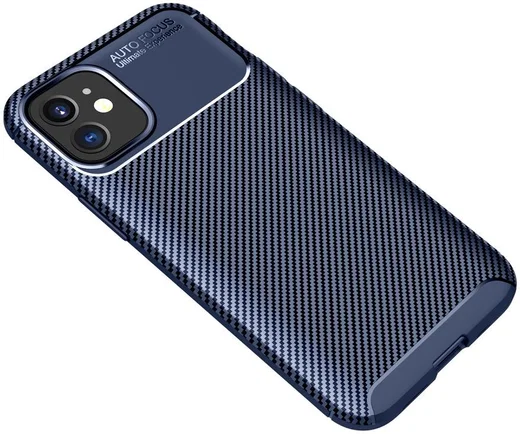 Apple iPhone 12 Mini Hoesje Carbon Fiber Back Cover Blauw afbeelding 2