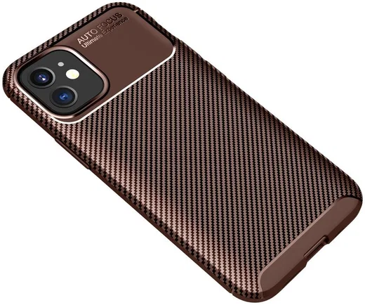 Apple iPhone 12 Mini Hoesje Carbon Fiber Back Cover Bruin afbeelding 2