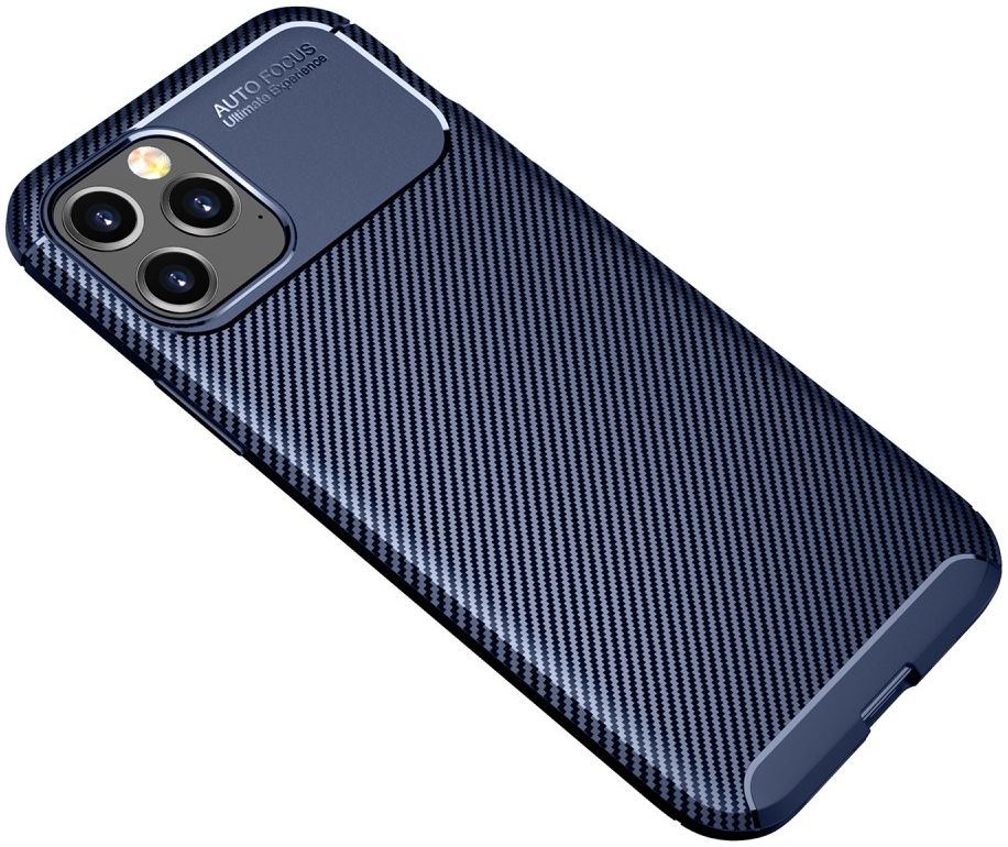 Apple iPhone 12 Pro Max Hoesje Siliconen Carbon Back Cover Blauw afbeelding 2