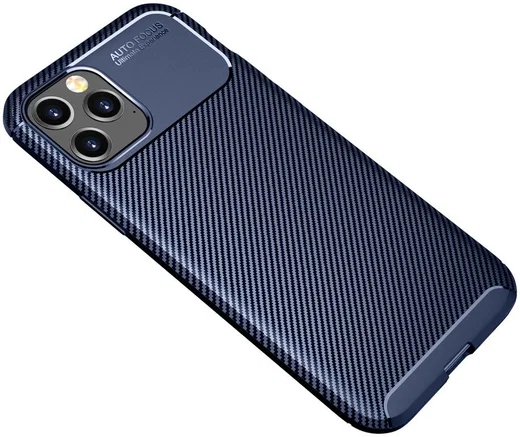 Apple iPhone 12 Pro Max Hoesje Siliconen Carbon Back Cover Blauw afbeelding 2