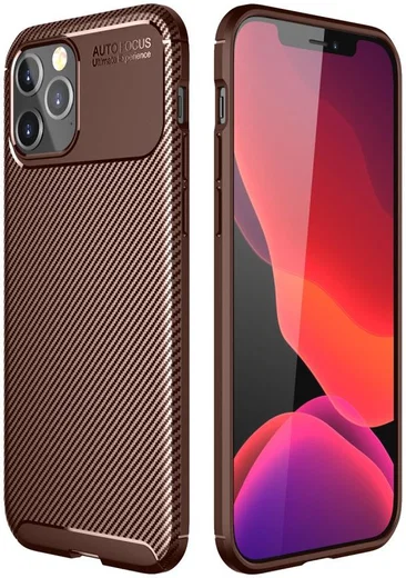 Apple iPhone 12 Pro Max Hoesje Siliconen Carbon Back Cover Bruin afbeelding 1