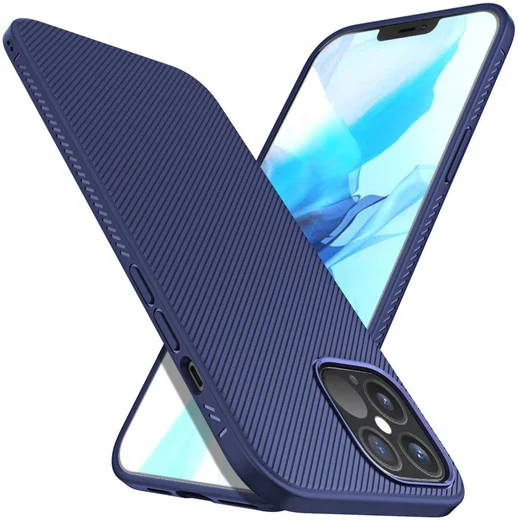 Apple iPhone 12 / 12 Pro Hoesje Twill Slim Textuur Back Cover Blauw afbeelding 2