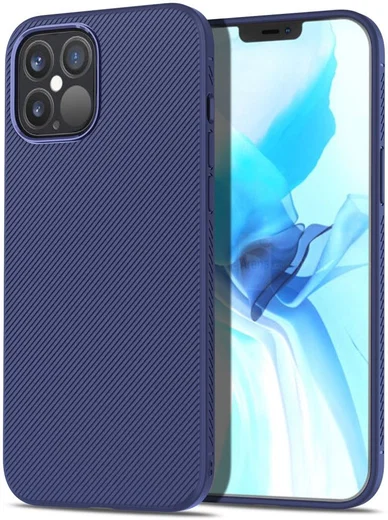 Apple iPhone 12 / 12 Pro Hoesje Twill Slim Textuur Back Cover Blauw afbeelding 1
