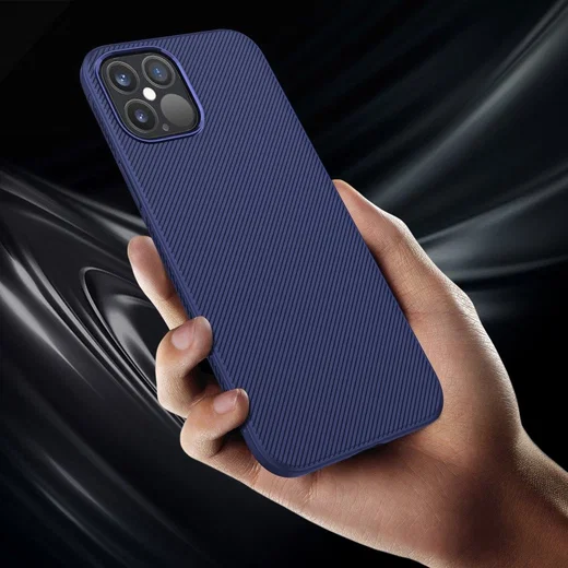 Apple iPhone 12 / 12 Pro Hoesje Twill Slim Textuur Back Cover Blauw afbeelding 4