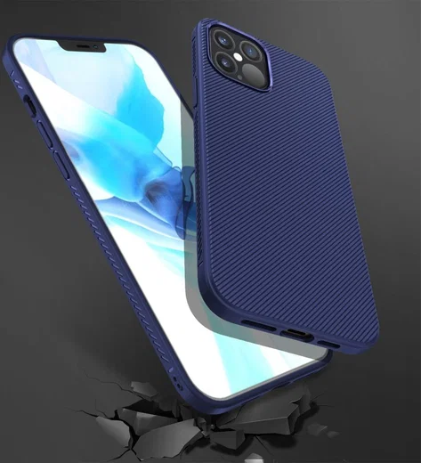 Apple iPhone 12 / 12 Pro Hoesje Twill Slim Textuur Back Cover Blauw afbeelding 5
