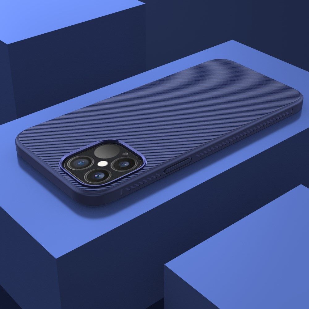 Apple iPhone 12 / 12 Pro Hoesje Twill Slim Textuur Back Cover Blauw afbeelding 6