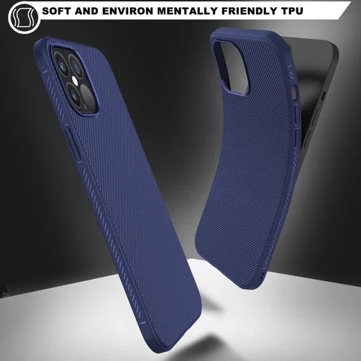 Apple iPhone 12 / 12 Pro Hoesje Twill Slim Textuur Back Cover Blauw afbeelding 7