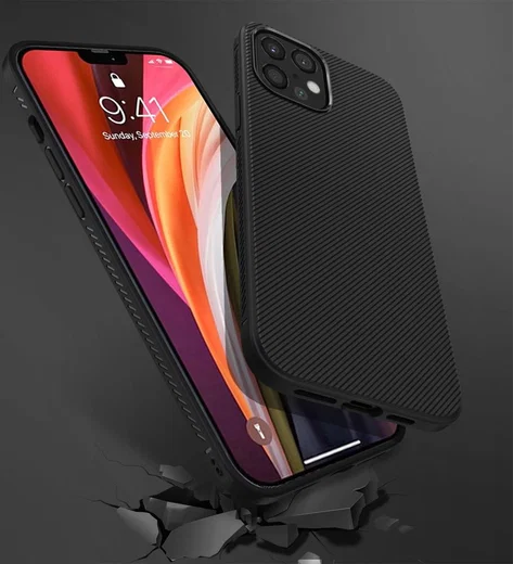 Apple iPhone 12 Pro Max Hoesje Twill Slim Textuur Back Cover Zwart afbeelding 5