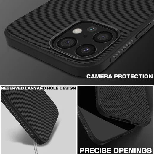 Apple iPhone 12 Pro Max Hoesje Twill Slim Textuur Back Cover Zwart afbeelding 8