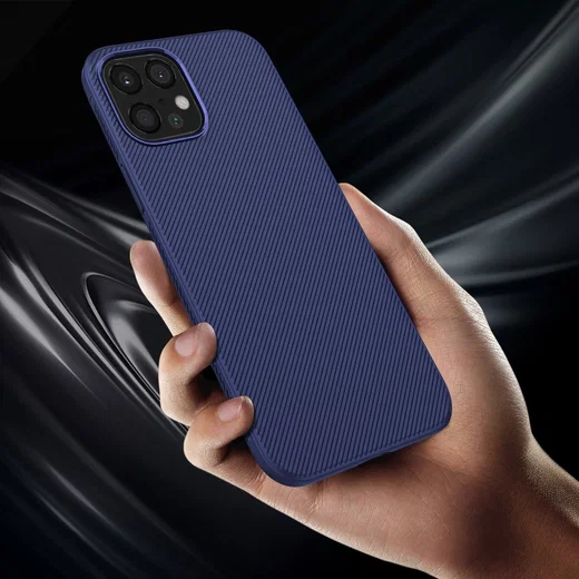 Apple iPhone 12 Pro Max Hoesje Twill Slim Textuur Back Cover Blauw afbeelding 4