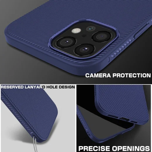 Apple iPhone 12 Pro Max Hoesje Twill Slim Textuur Back Cover Blauw afbeelding 8