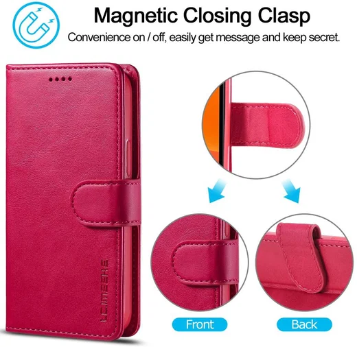 LC.IMEEKE Apple iPhone 12 / 12 Pro Hoesje Portemonnee Book Case Rood afbeelding 12