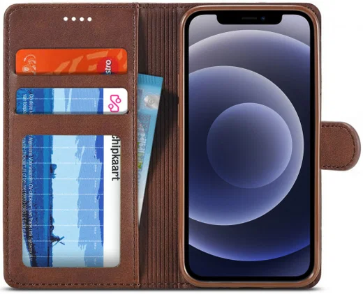 LC.IMEEKE Apple iPhone 12 / 12 Pro Hoesje Portemonnee Book Case Coffee afbeelding 1