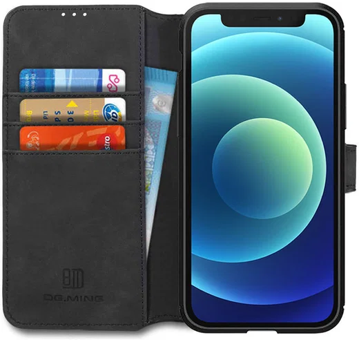 DG Ming Apple iPhone 12 Mini Hoesje Retro Wallet Book Case Zwart afbeelding 1