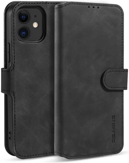 DG Ming Apple iPhone 12 Mini Hoesje Retro Wallet Book Case Zwart afbeelding 2