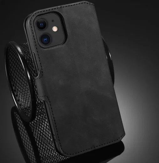 DG Ming Apple iPhone 12 Mini Hoesje Retro Wallet Book Case Zwart afbeelding 9