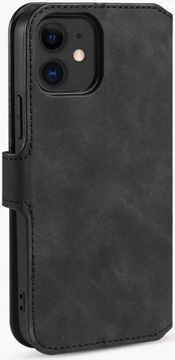 DG Ming Apple iPhone 12 Mini Hoesje Retro Wallet Book Case Zwart afbeelding 4