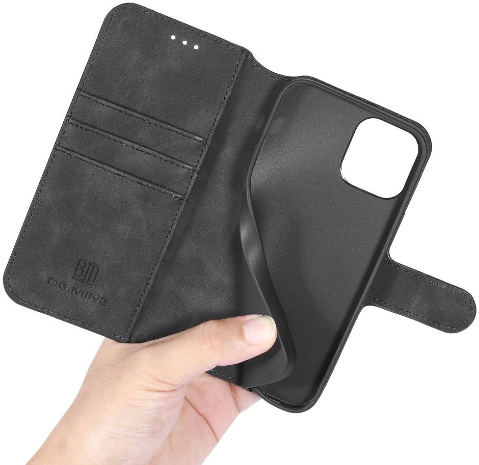 DG Ming Apple iPhone 12 Mini Hoesje Retro Wallet Book Case Zwart afbeelding 7