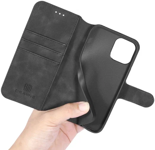DG Ming Apple iPhone 12 Mini Hoesje Retro Wallet Book Case Zwart afbeelding 7