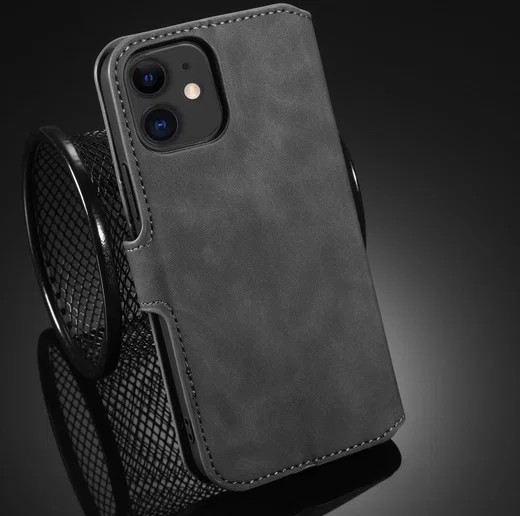 DG Ming Apple iPhone 12 Mini Hoesje Retro Wallet Book Case Grijs afbeelding 9