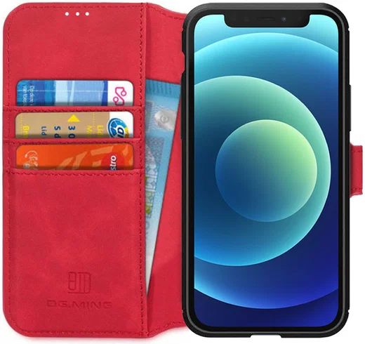 DG Ming Apple iPhone 12 Mini Hoesje Retro Wallet Book Case Rood afbeelding 1