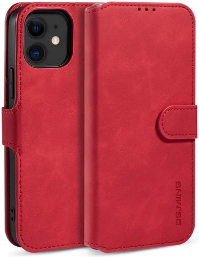DG Ming Apple iPhone 12 Mini Hoesje Retro Wallet Book Case Rood afbeelding 2