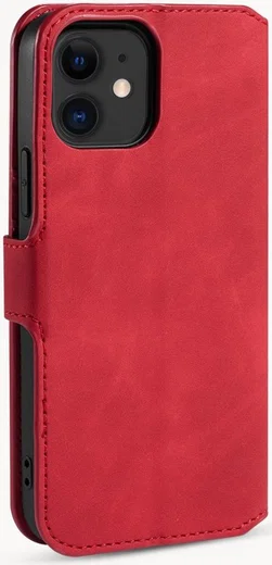 DG Ming Apple iPhone 12 Mini Hoesje Retro Wallet Book Case Rood afbeelding 4