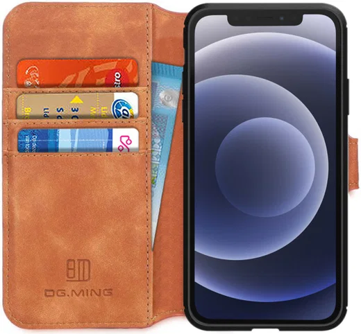 DG Ming Apple iPhone 12 / 12 Pro Hoesje Retro Wallet Book Case Bruin afbeelding 1