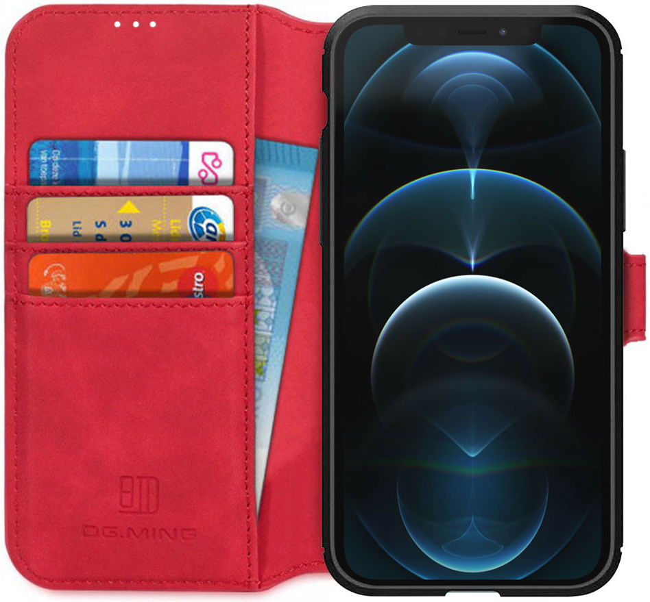 DG Ming Apple iPhone 12 Pro Max Hoesje Retro Wallet Book Case Rood afbeelding 1