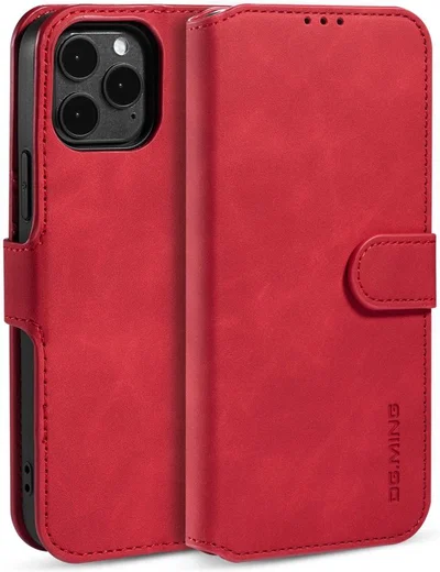DG Ming Apple iPhone 12 Pro Max Hoesje Retro Wallet Book Case Rood afbeelding 2