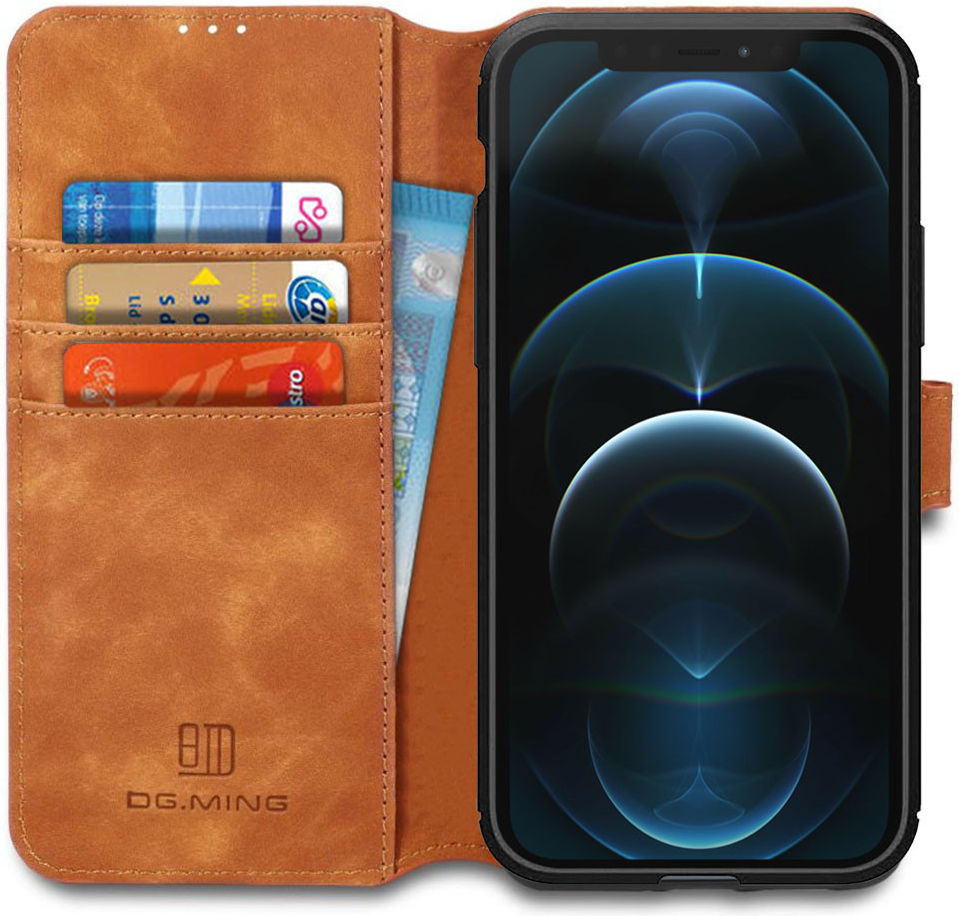 DG Ming Apple iPhone 12 Pro Max Hoesje Retro Wallet Book Case Bruin afbeelding 1