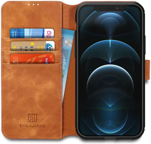 DG Ming Apple iPhone 12 Pro Max Hoesje Retro Wallet Book Case Bruin afbeelding 1