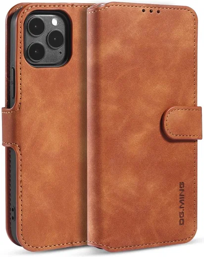 DG Ming Apple iPhone 12 Pro Max Hoesje Retro Wallet Book Case Bruin afbeelding 2
