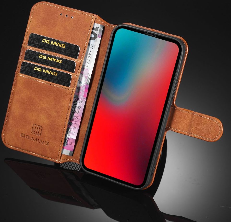 DG Ming Apple iPhone 12 Pro Max Hoesje Retro Wallet Book Case Bruin afbeelding 3