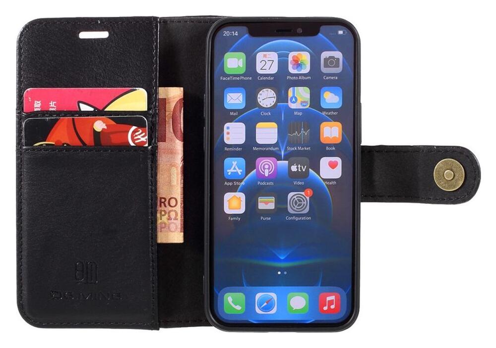 DG Ming iPhone 12 Mini Hoesje 2-in-1 Book Case en Back Cover Zwart afbeelding 1