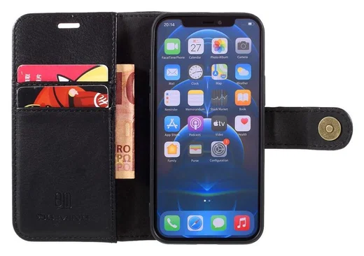 DG Ming iPhone 12 Mini Hoesje 2-in-1 Book Case en Back Cover Zwart afbeelding 1