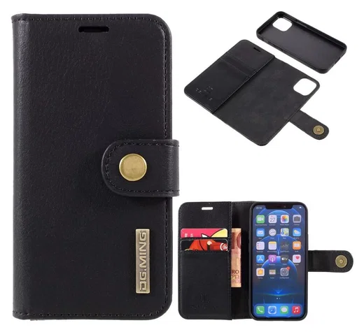 DG Ming iPhone 12 Mini Hoesje 2-in-1 Book Case en Back Cover Zwart afbeelding 9