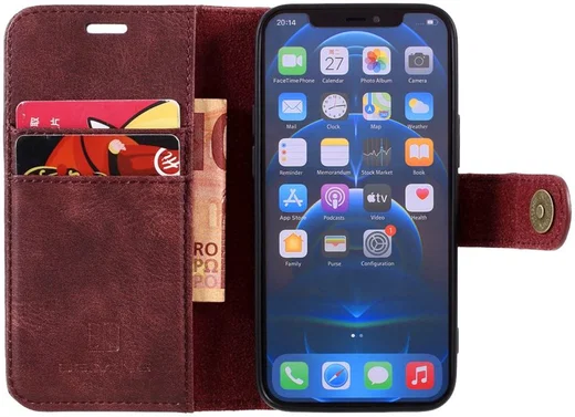 DG Ming iPhone 12 Mini Hoesje 2-in-1 Book Case en Back Cover Rood afbeelding 1