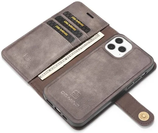 DG Ming iPhone 12 / 12 Pro Hoesje 2-in-1 Book Case en Back Cover Grijs afbeelding 2