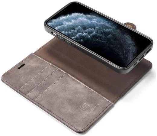 DG Ming iPhone 12 / 12 Pro Hoesje 2-in-1 Book Case en Back Cover Grijs afbeelding 1