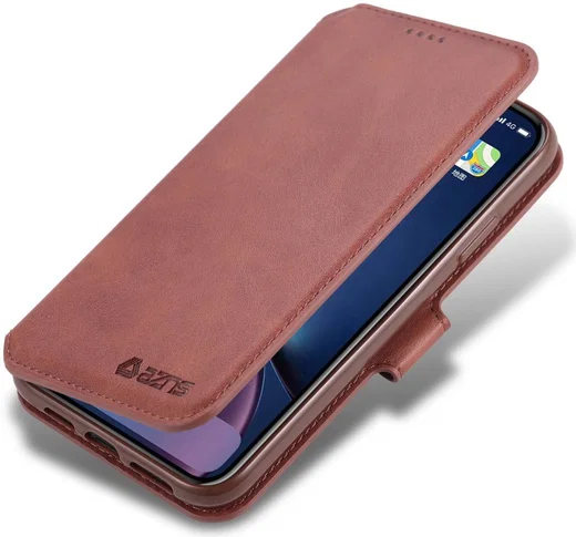 AZNS Apple iPhone 12 / 12 Pro Portemonnee Stand Hoesje Bruin afbeelding 1
