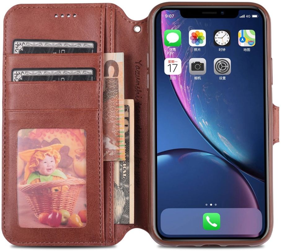 AZNS Apple iPhone 12 / 12 Pro Portemonnee Stand Hoesje Bruin afbeelding 3
