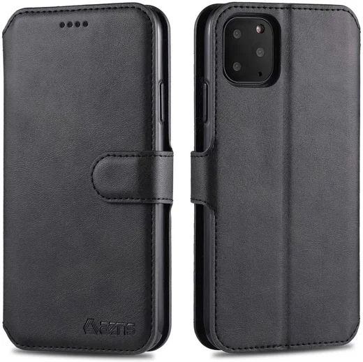 AZNS Apple iPhone 12 / 12 Pro Portemonnee Stand Hoesje Zwart afbeelding 3
