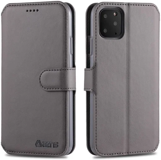 AZNS Apple iPhone 12 / 12 Pro Portemonnee Stand Hoesje Grijs afbeelding 3