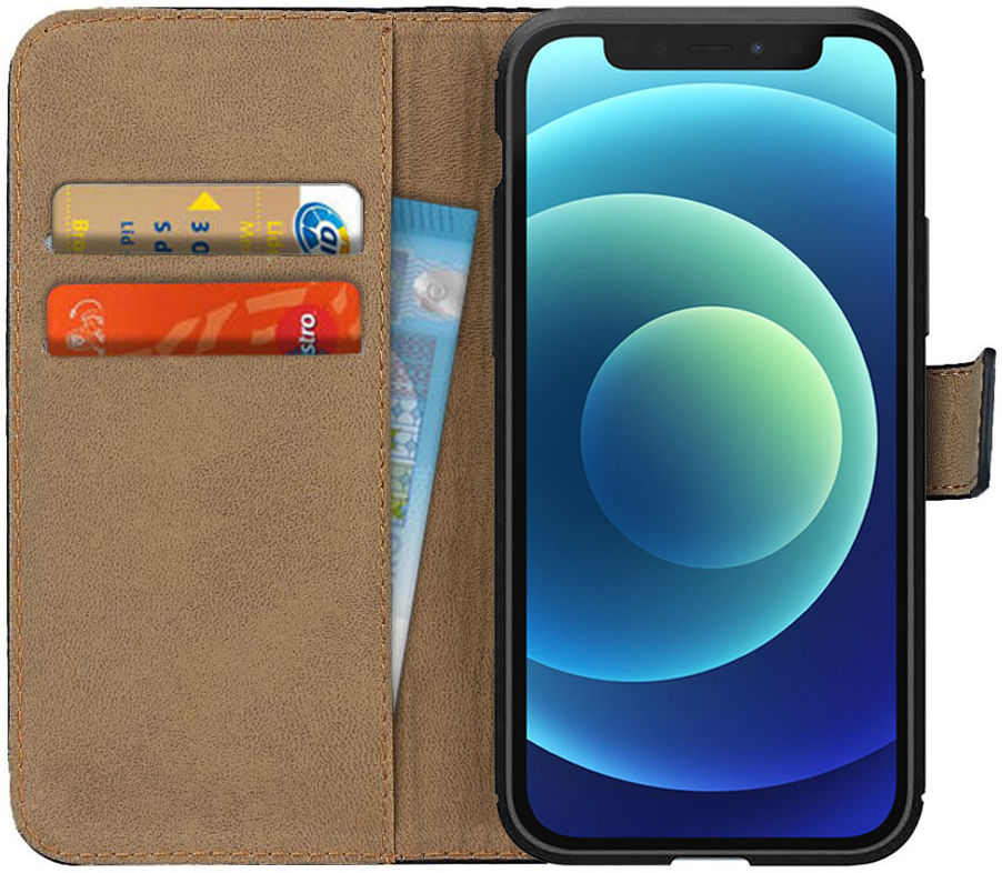 Apple iPhone 12 Mini Hoesje Portemonnee Echt Leer Zwart afbeelding 1