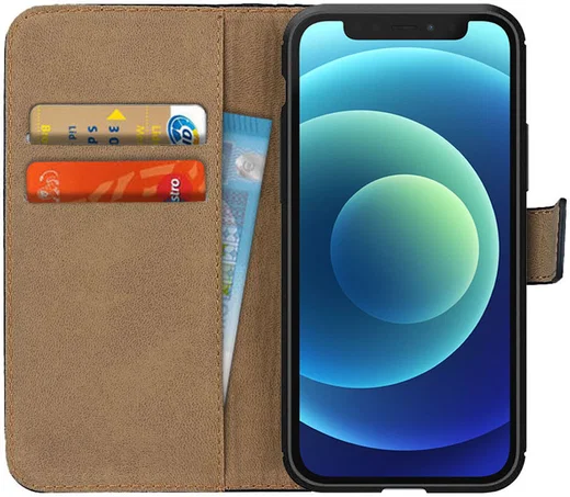 Apple iPhone 12 Mini Hoesje Portemonnee Echt Leer Zwart afbeelding 1
