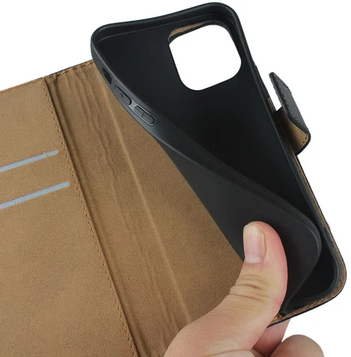 Apple iPhone 12 Mini Hoesje Portemonnee Echt Leer Zwart afbeelding 3