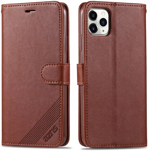 AZNS Apple iPhone 12 Mini Portemonnee Stand Hoesje Bruin afbeelding 4