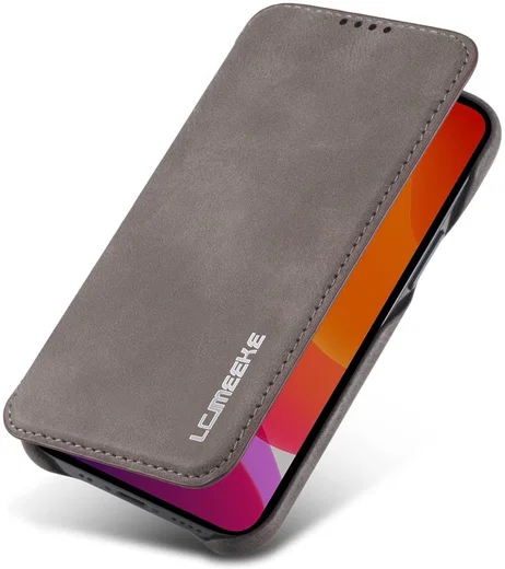 LC.IMEEKE Apple iPhone 12 Mini Hoesje Retro Portemonnee Grijs afbeelding 1