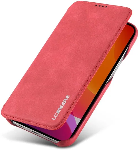 LC.IMEEKE Apple iPhone 12 / 12 Pro Hoesje Retro Portemonnee Rood afbeelding 1